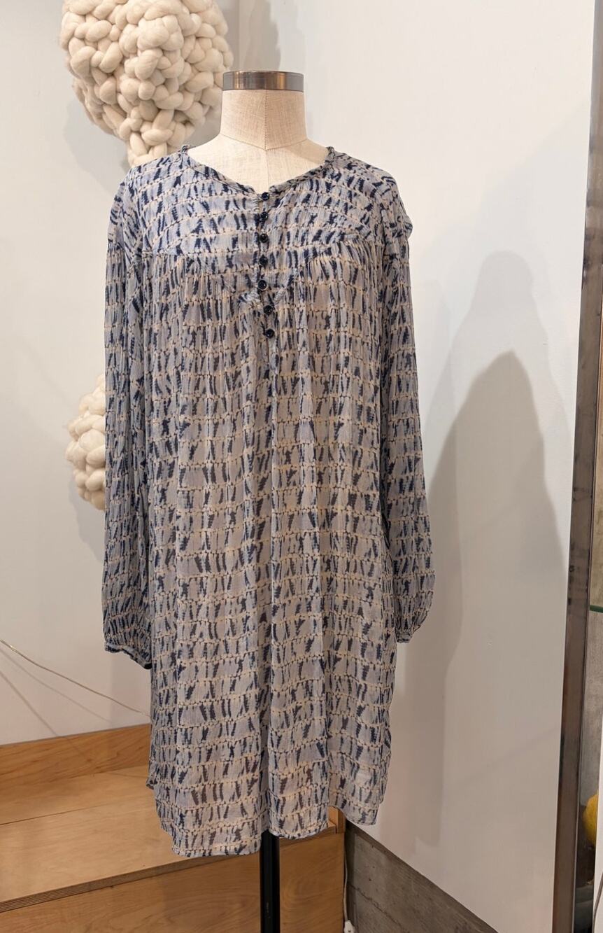Isabel Marant Étoile Silorton Blue Print 100% Viscose Shift Mini Dress FR 36